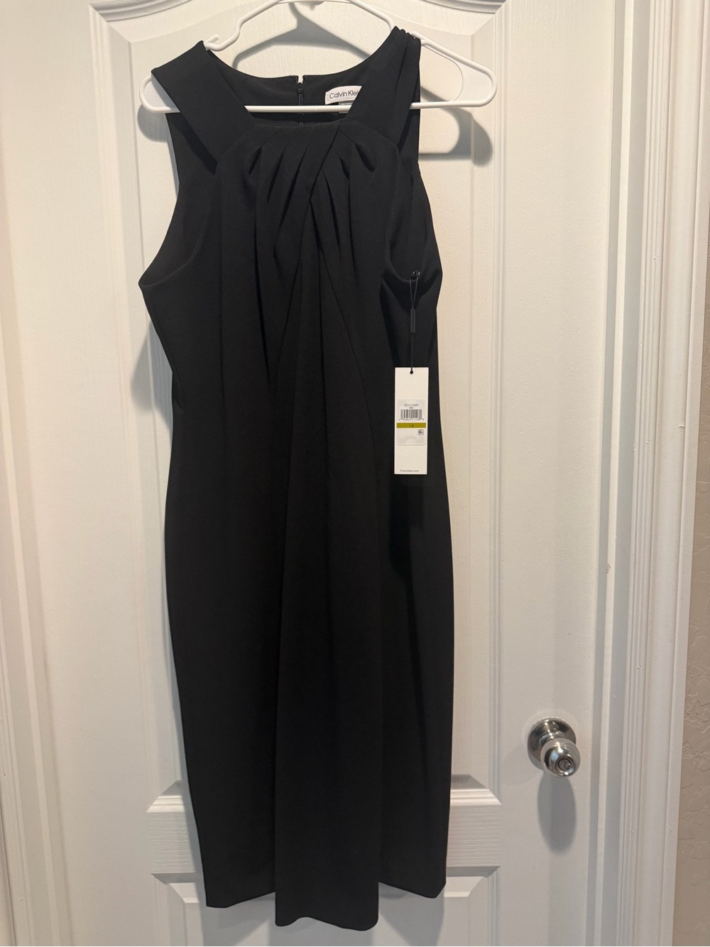 Calvin Klein Black Pleated Midi Sheath Dress
